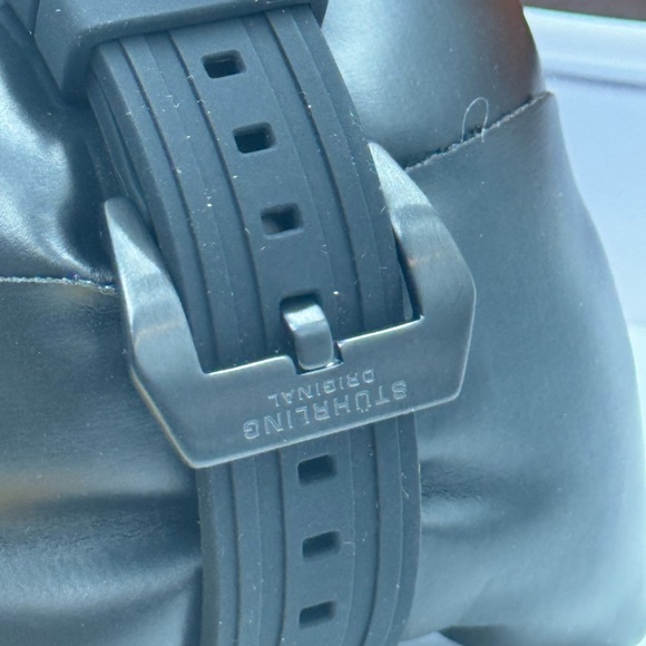 Stuhrling Original 984 05 Aviator Quartz Black Orange Silicone Strap Mens Watch - Picture 3 of 10